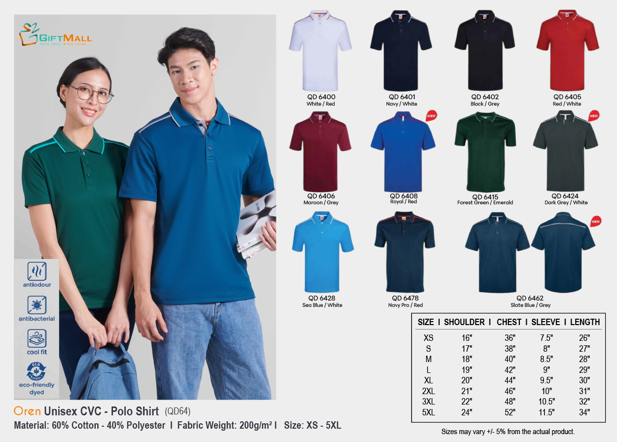 Oren QD64 (200gsm)<br>Unisex CVC
