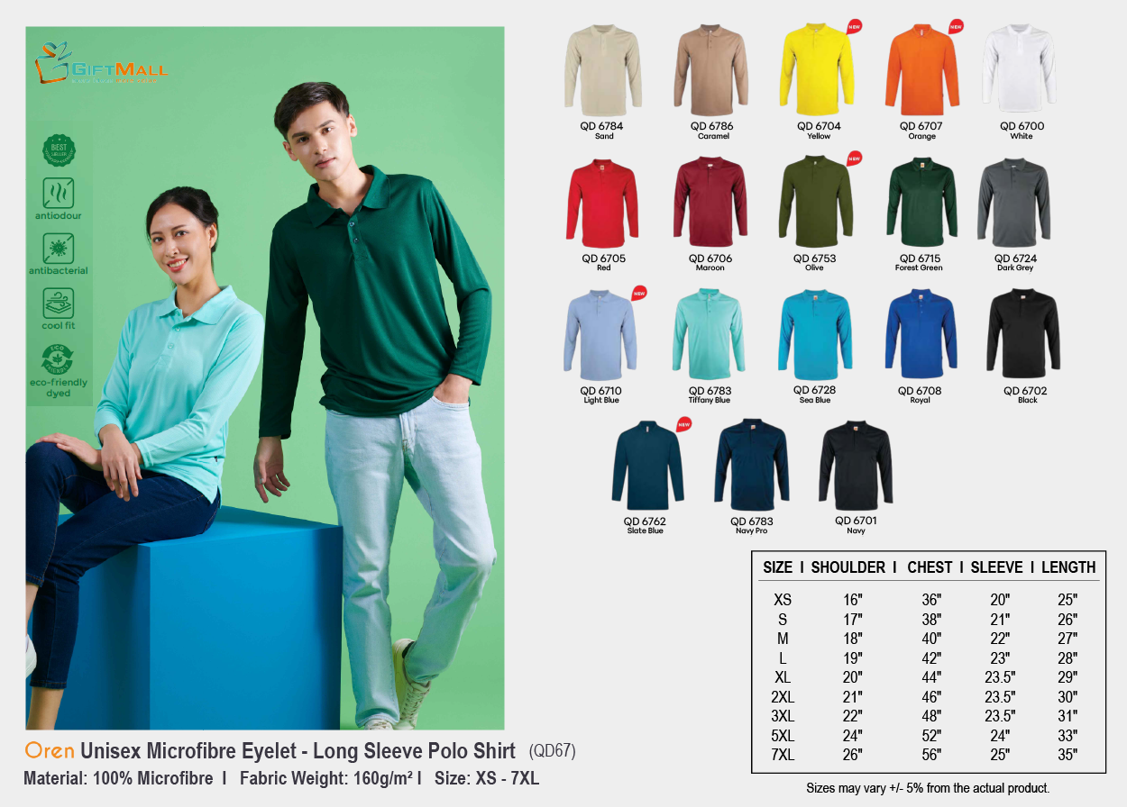 Oren QD67 (160gsm)<br>Unisex Microfibre Eyelet
