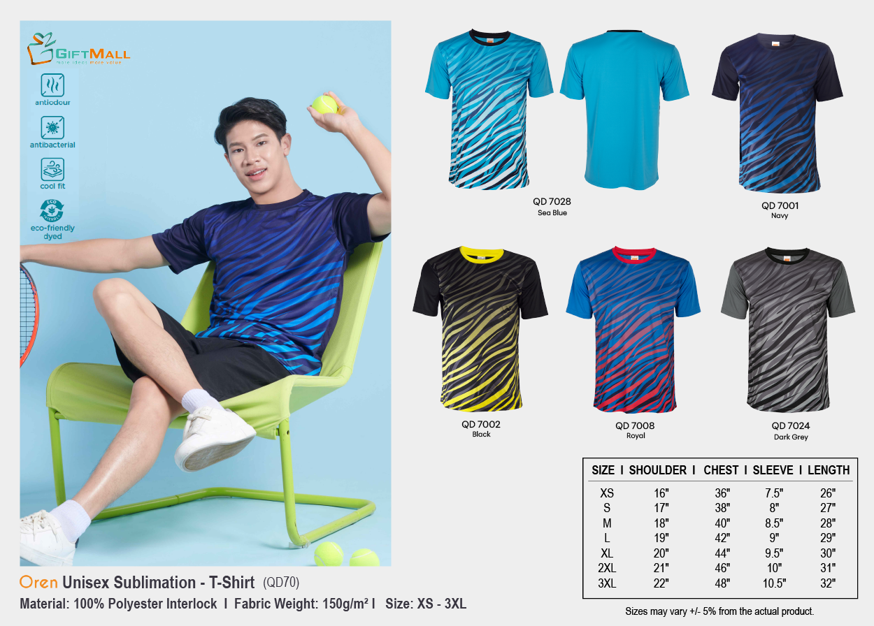 Oren QD70 (150gsm)<br>Unisex Sublimation
