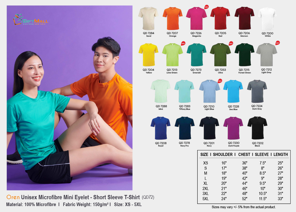 Oren QD72 (150gsm)<br>Unisex Microfibre Mini Eyelet