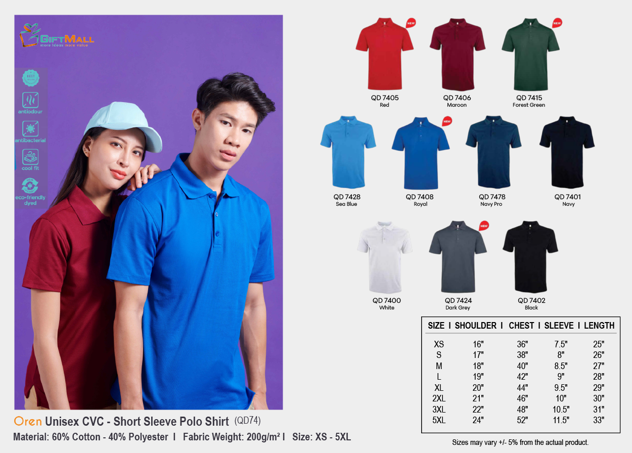 Oren QD74 (200gsm)<br>Unisex CVC