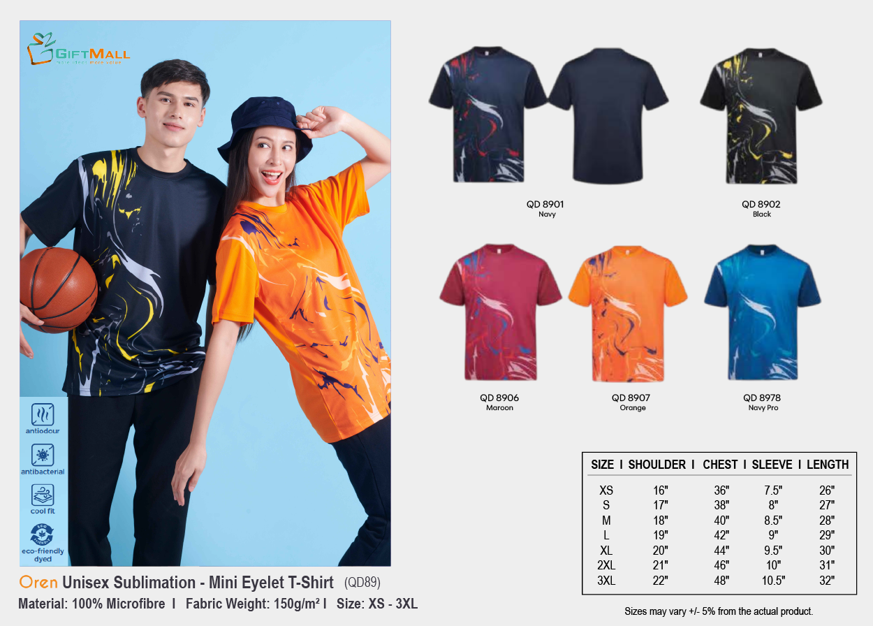 Oren QD89 (150gsm)<br>Unisex Sublimation