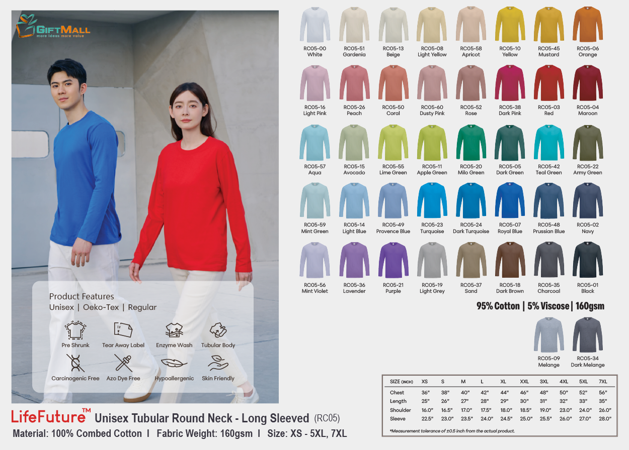 Le'fonse RC05 (160gsm)<br>Unisex Tubular Long-Sleeved