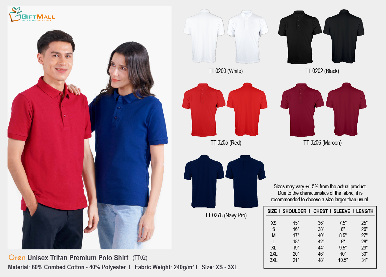 Oren TT02 (240gsm)<br>Premium Polo Shirt