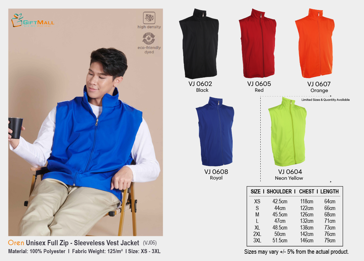 Oren Unisex Vest Jacket<br> VJ06 (125gsm)