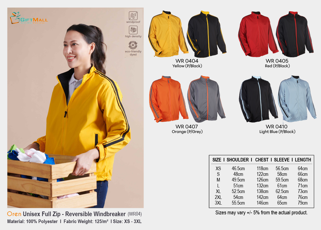 Oren WR04<br>Unisex Reversible Windbreaker (125gsm)
