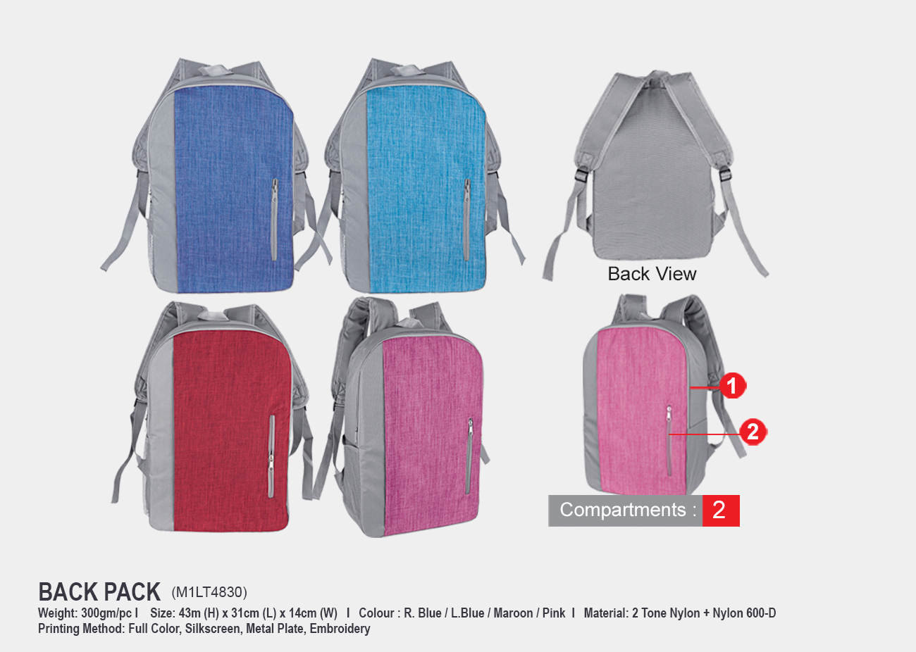 Back Pack M1BP4830 <br> 43cm(H) x 31cm(L) x 14cm(W)
