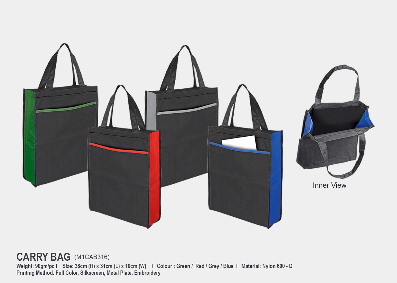 Nylon Carry Bag With Zipper M1CAB316 <br> 38cm(H) x 31cm(L) x 10cm(W)