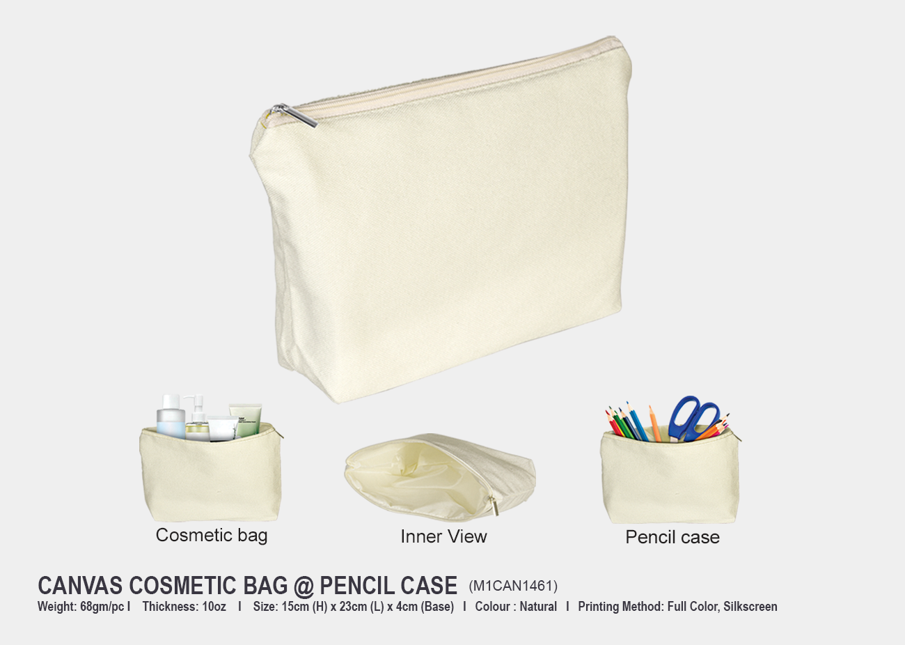 Canvas Cosmetic Bag M1CAN1461 <br> 15cm(H) x 23cm(L) x 4cm(W)