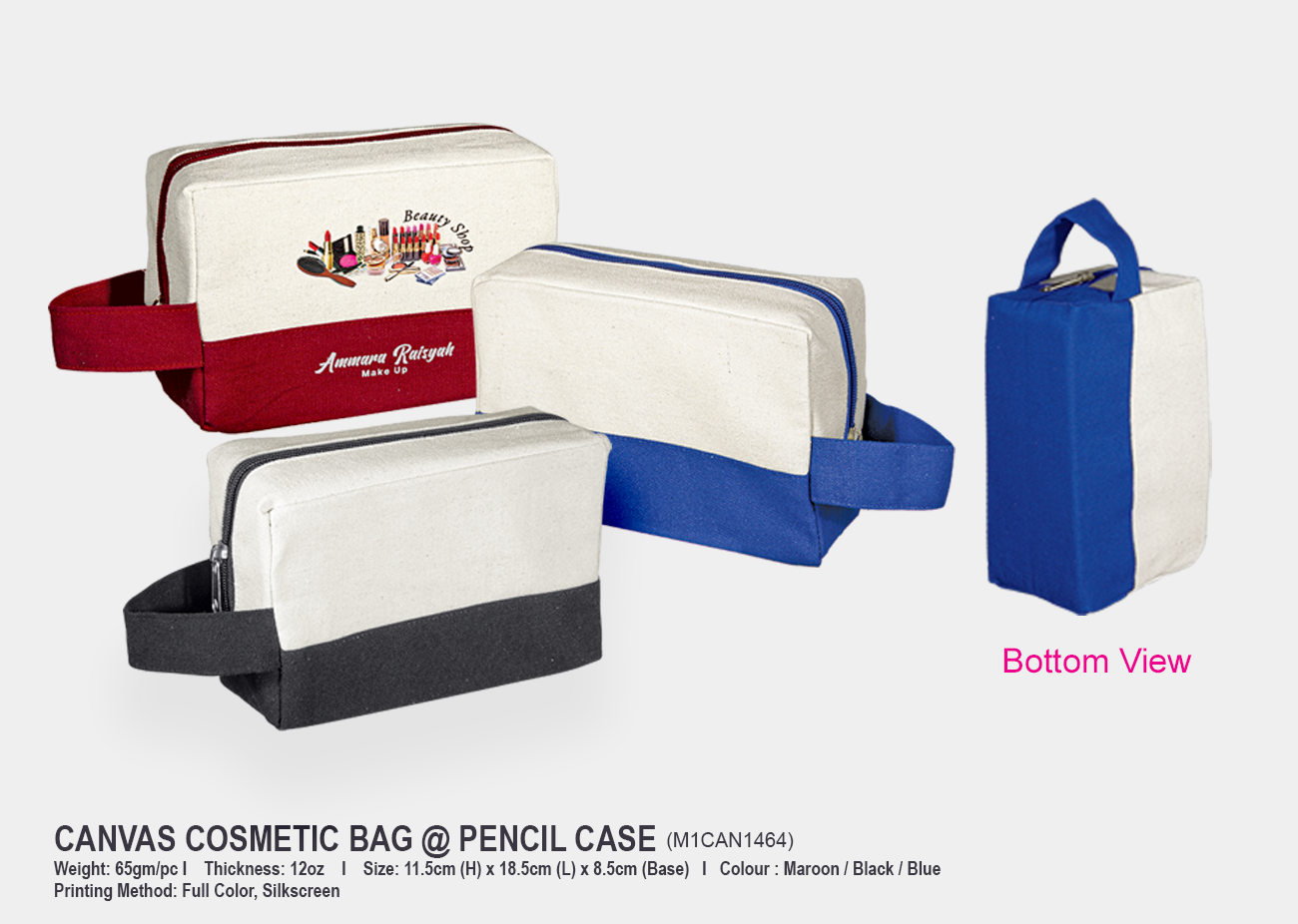 Canvas Cosmetic Bag M1CAN9464 <br> 11.5cm(H) x 18.5cm(L) x 8.5cm(W)
