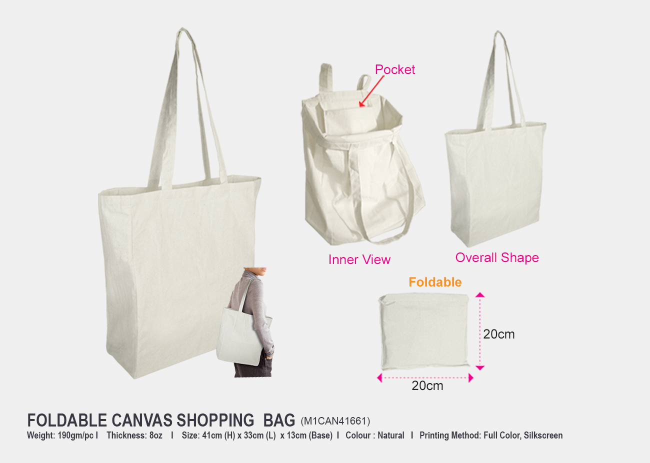 Canvas Bag M1CAN41661 <br>41cm(H) x 33cm(L) x 13cm(Base)