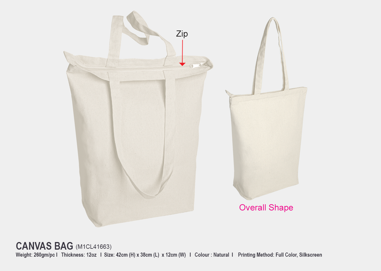 Canvas Bag M1CAN41663 <br> 42cm(H) x 38cm(L) x 12cm(Base)