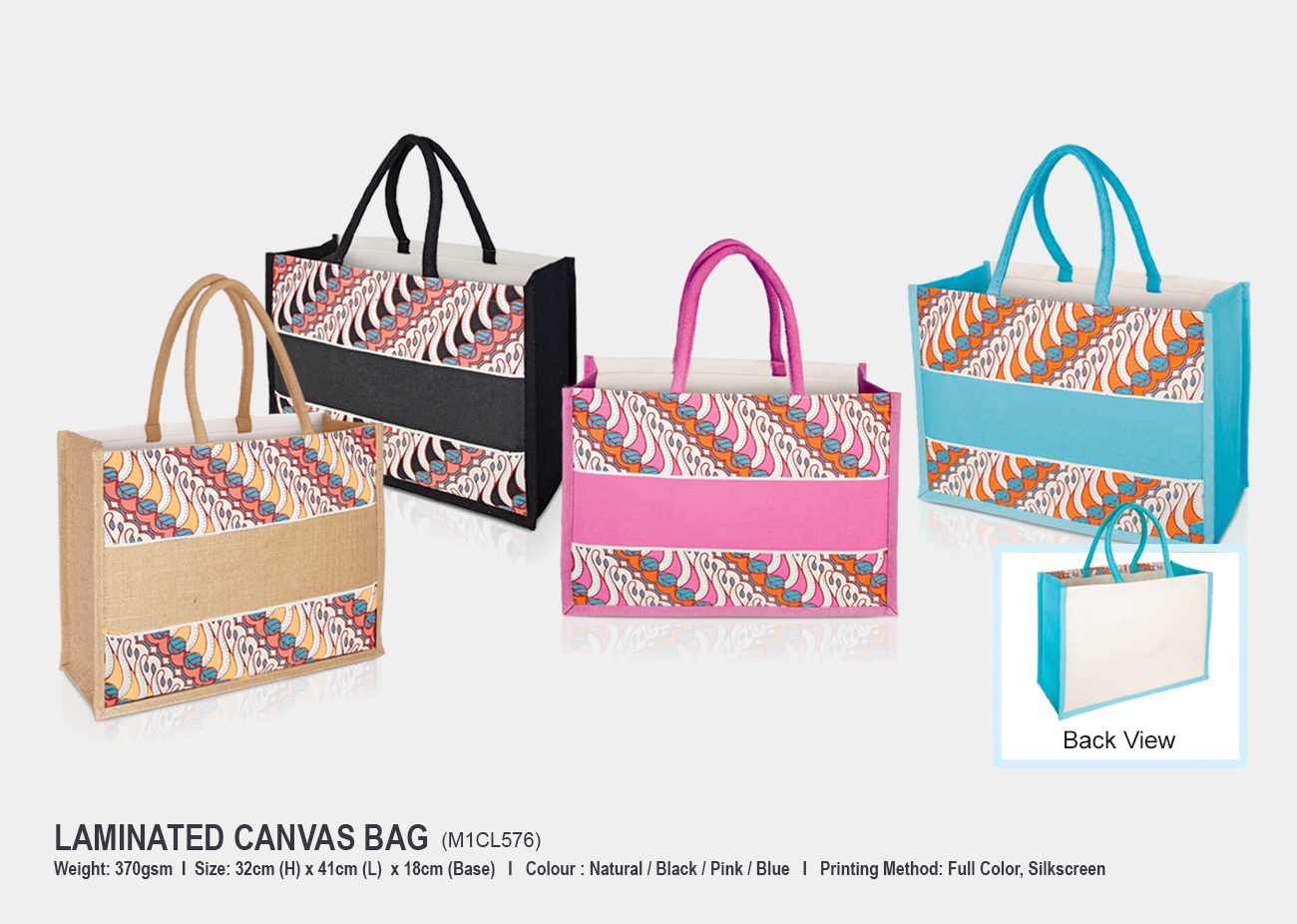 Laminated Canvas Bag M1CL576 <br>32cm(H) x 41cm(L) x 18cm(W)