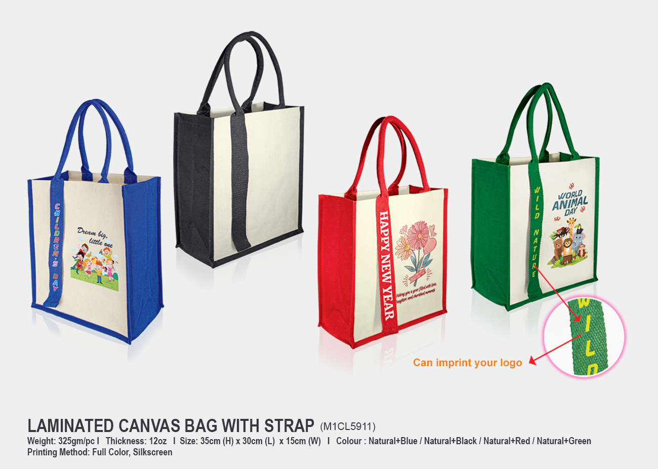 Laminated Canvas Bag M1CL5911 <br>35cm(H) x 30cm(L) x 15cm(W)