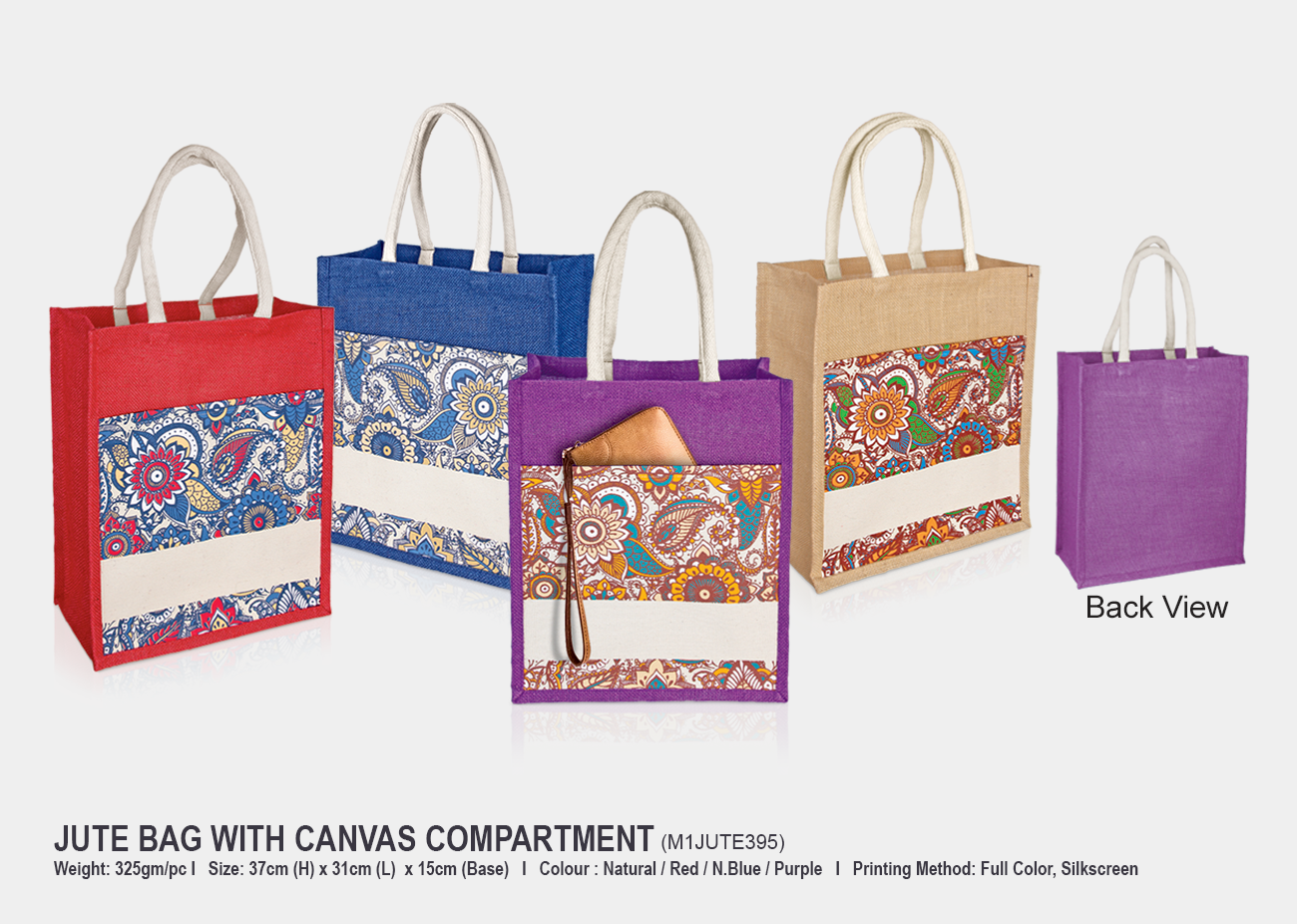 Jute Bag M1JUTE395 <br>37cm(H) x 31cm(L) x 15cm(W)