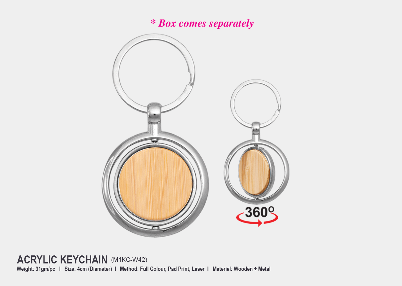 Wooden Metal Keychain M1KCW42<br>4cm (D)
