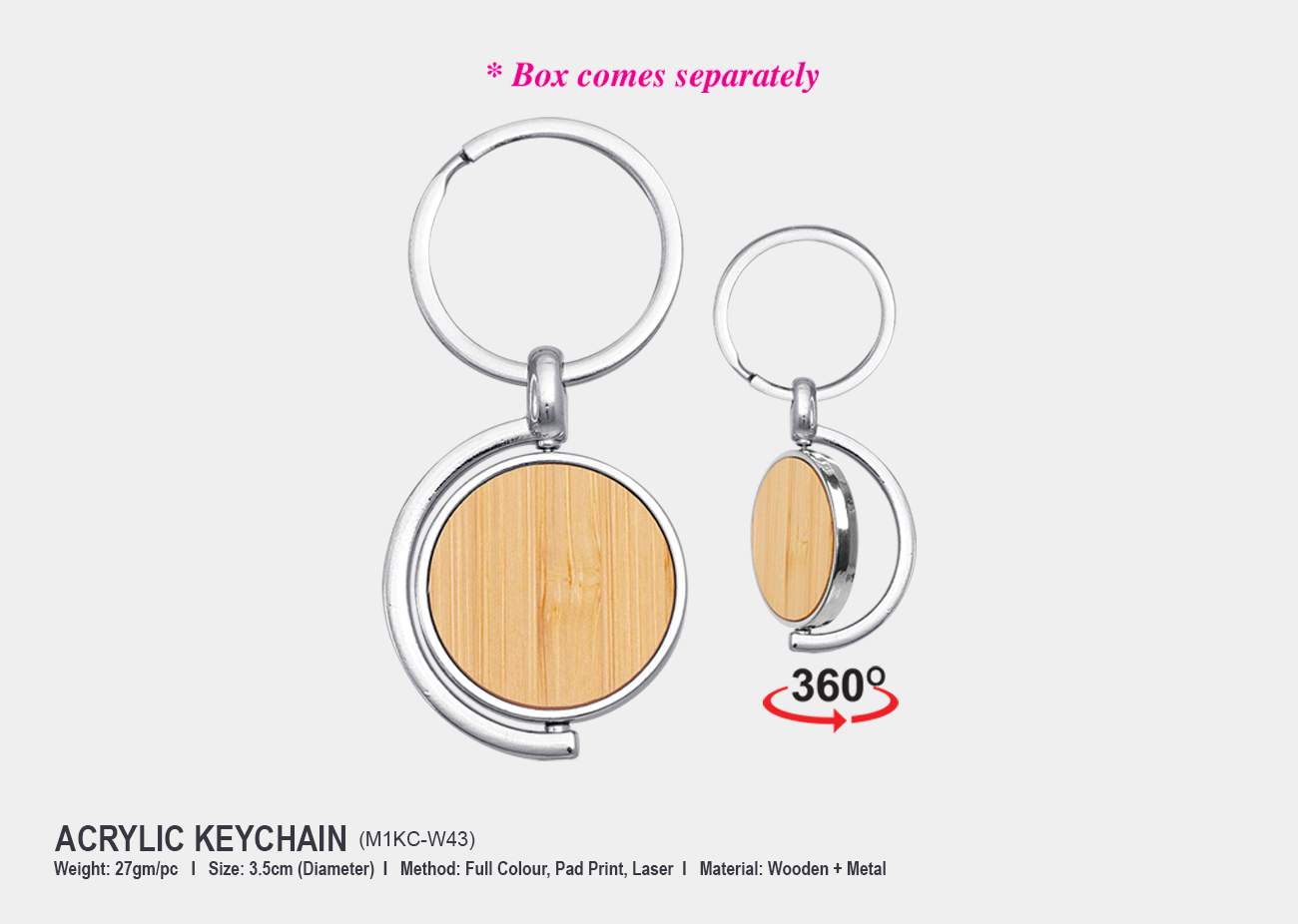 Wooden Metal Keychain M1KCW43<br>3.5cm (D)