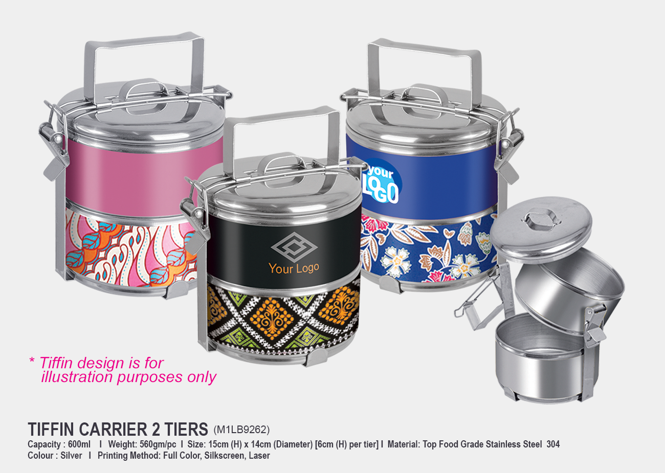 Tiffin Carrier 2 Tiers M1LB9262 <br> 15cm(H) x 14cm(D)