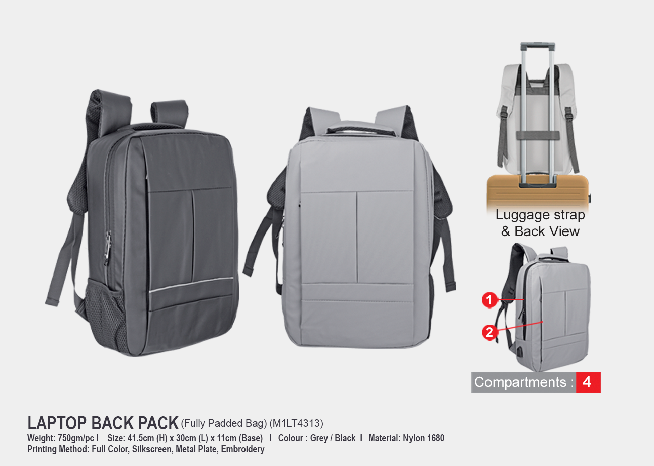 Laptop Back Pack M1LT4313 <br> 41.5cm(H) x 30cm(L) x 11cm(W)
