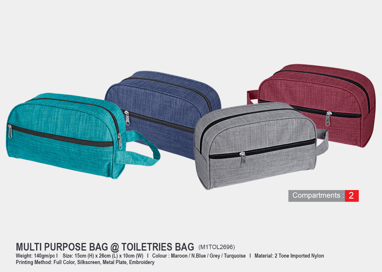 Multi Purpose Bag / Toiletries Bag M1TOL2696 <br> 15cm(H) x 26cm(L) x 10cm(W)