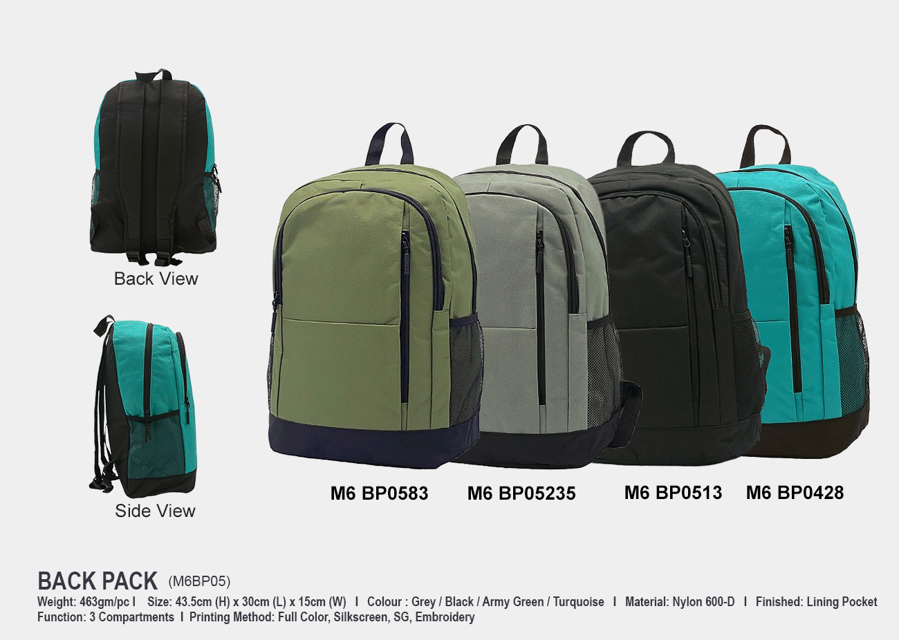 Backpack M6BP05 <br> 30cm(L) x 15cm(W) x 43.5cm(H)