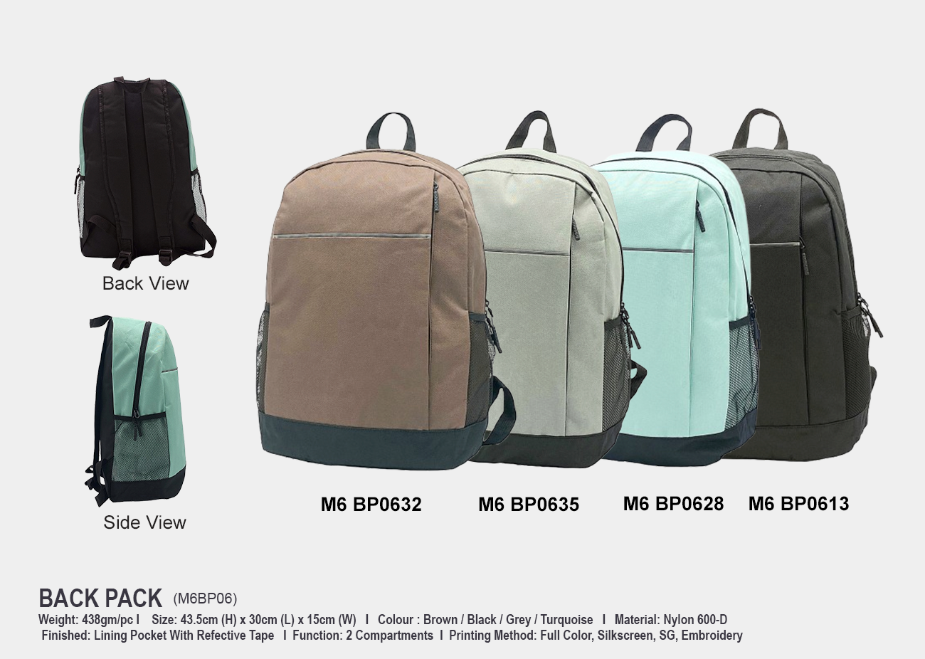 Backpack M6BP06 <br> 30cm(L) x 15cm(W) x 43.5cm(H)