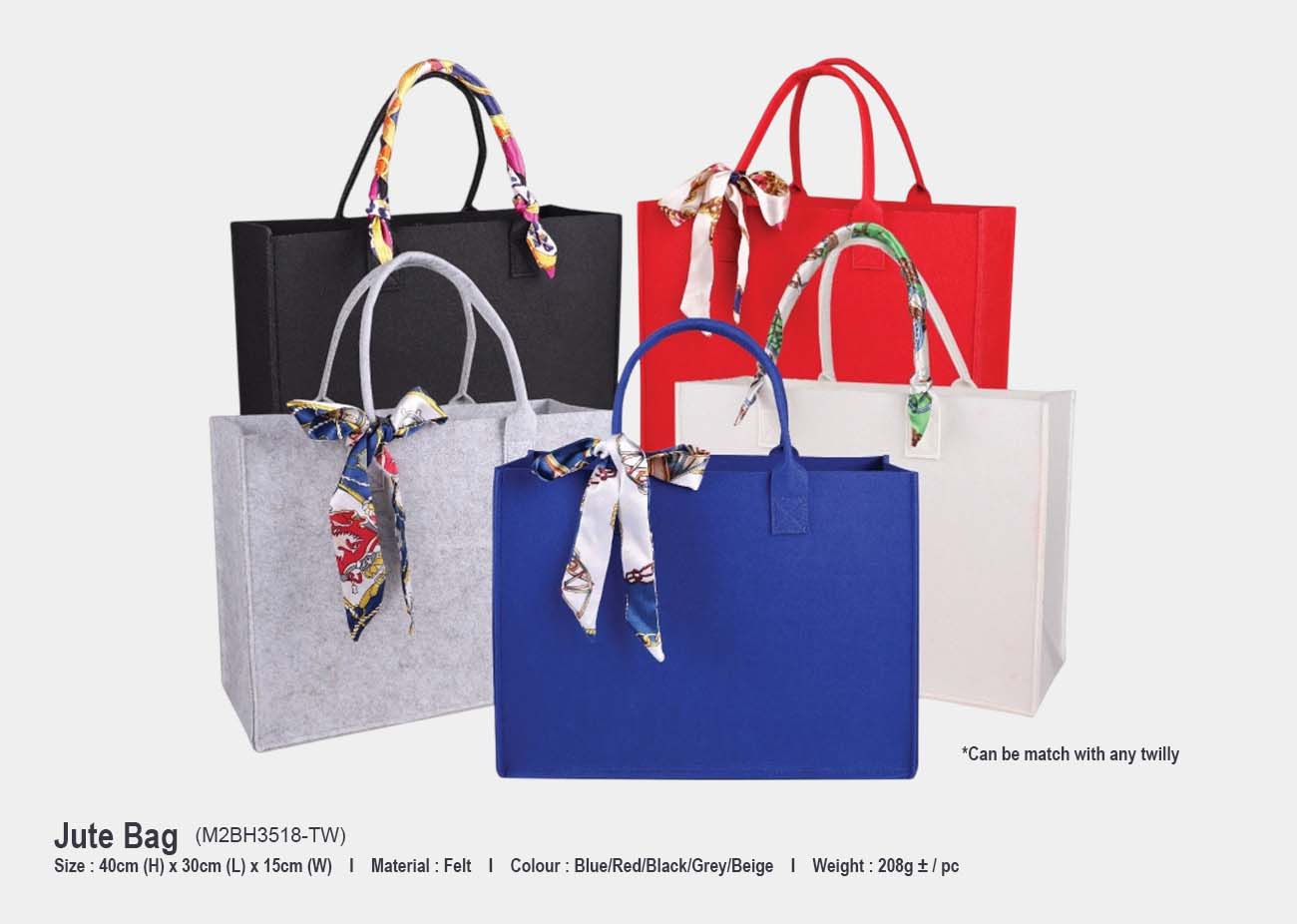 Felt Shopping Bag M2BH3518-TW <br> 40cm (L) x 30cm (H) x 15cm (W)