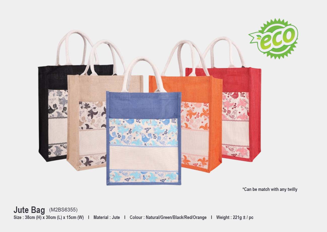 Jute Bag M2BS6355 <br> 38cm (H) x 30cm (L) x 15cm (W)