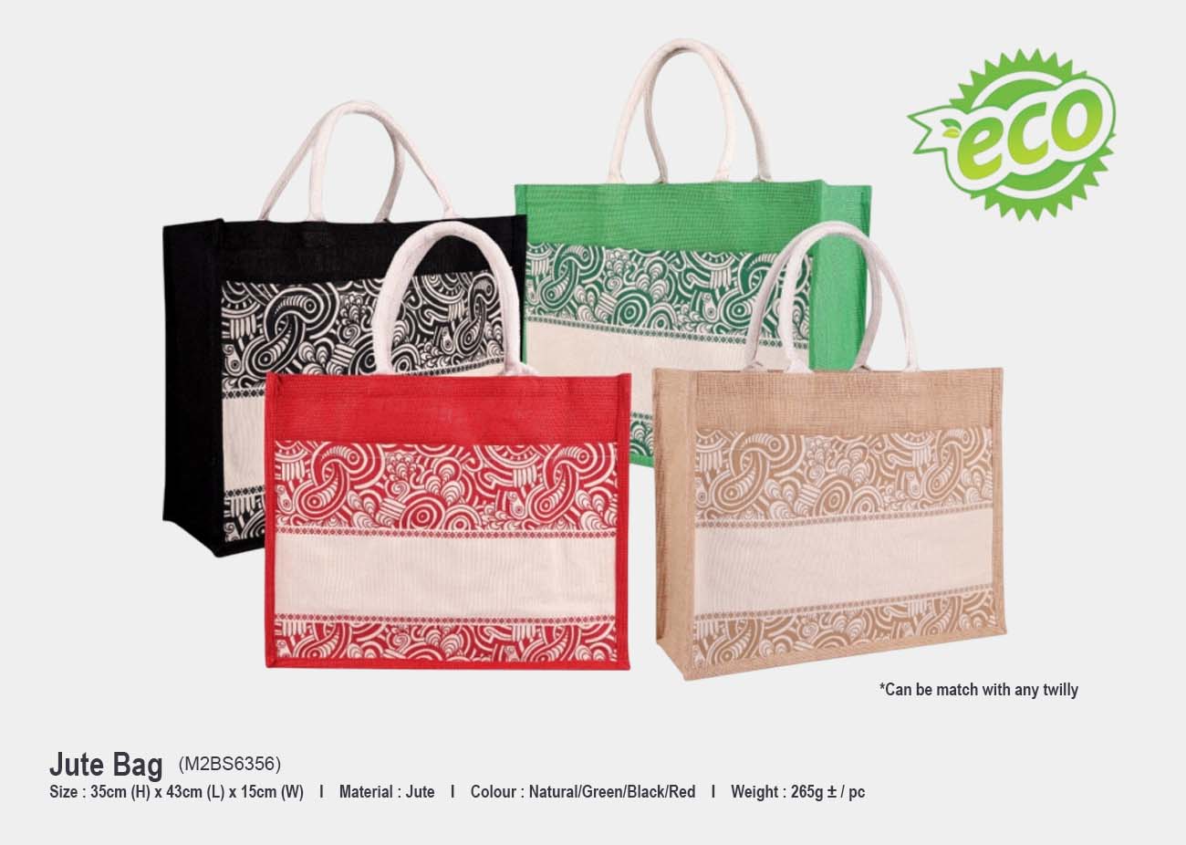 Jute Bag M2BS6356 <br> 35cm (H) x 43cm (L) x 15cm (W)