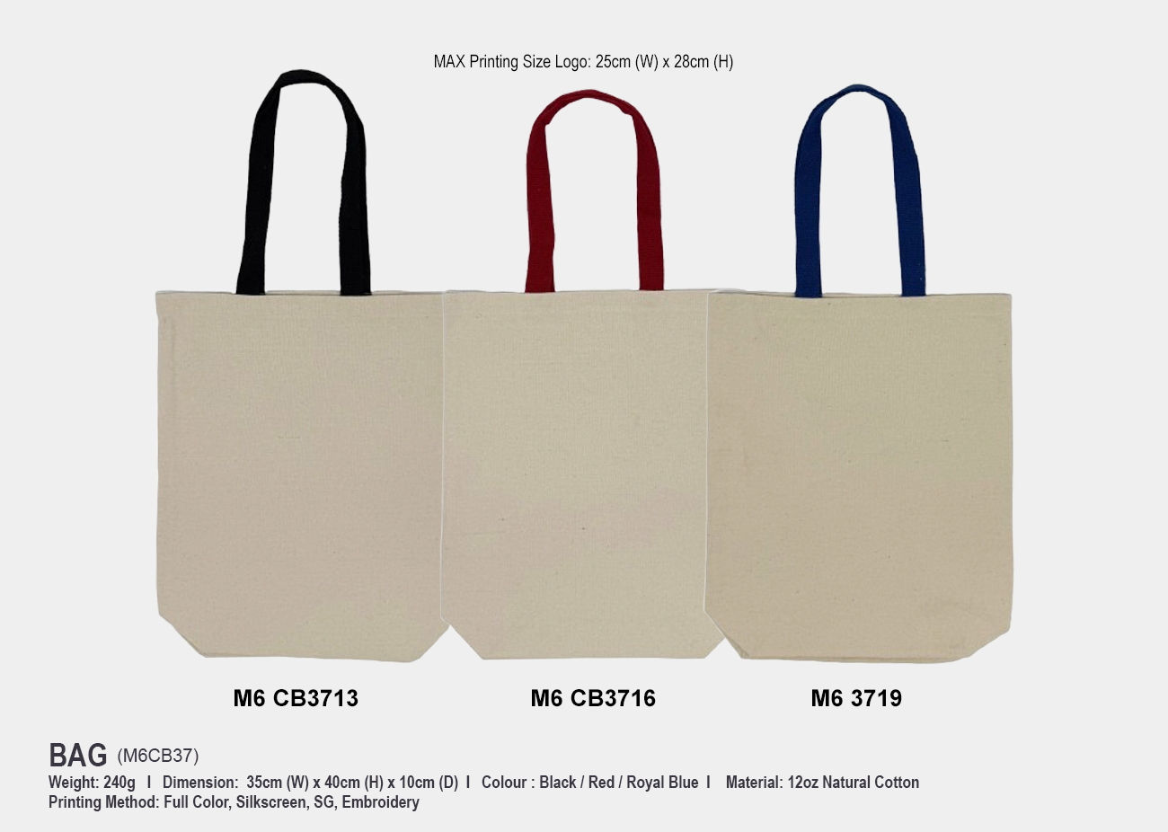 Cotton Bag M6CB37 <br> 35cm(W) x 40cm(H) x 10cm(D)