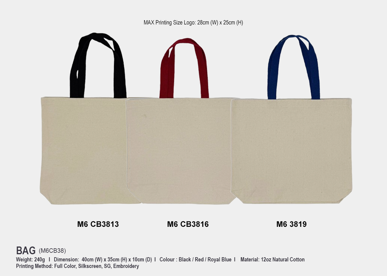 Cotton Bag M6CB38 <br> 40cm(W) x 35cm(H) x 10cm(D)
