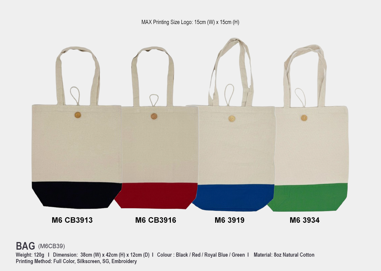 Cotton Bag M6CB39 <br> 38cm(W) x 42cm(H) x 12cm(D)