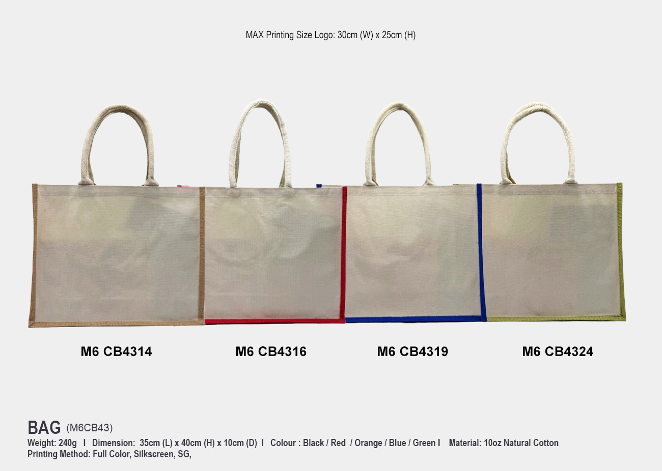 Cotton Bag M6CB43 <br> 35cm(W) x 40cm(H) x 10cm(D)