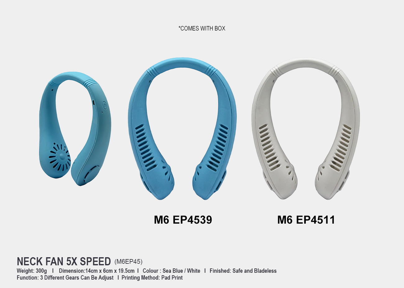Neck Fan 5X Speed M6EP45 <br> 14.9cm x 6cm x 19.5cm