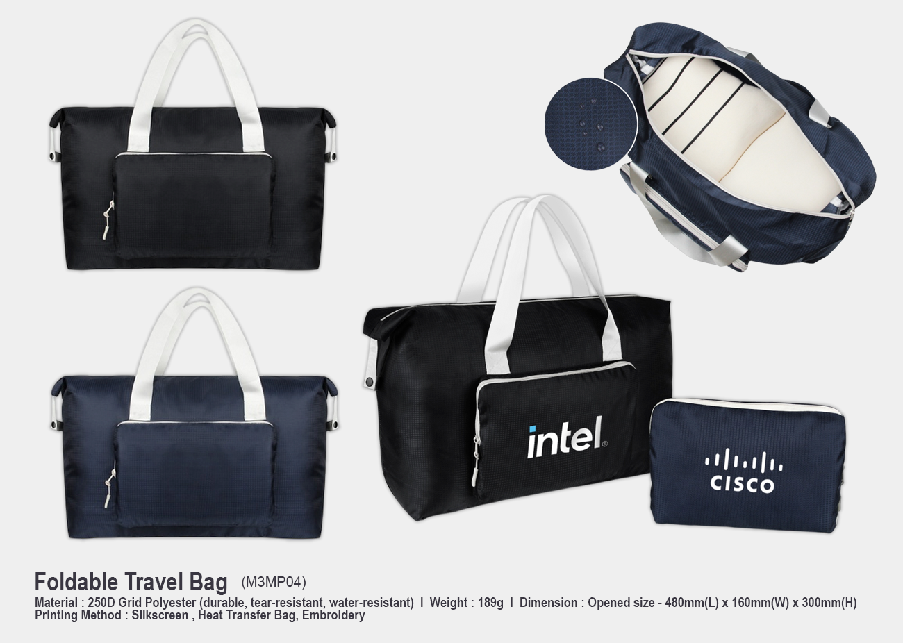 Foldable Travel Bag M3MP04 <br> 40cm(L) x 16cm(W) x 30cm(H)