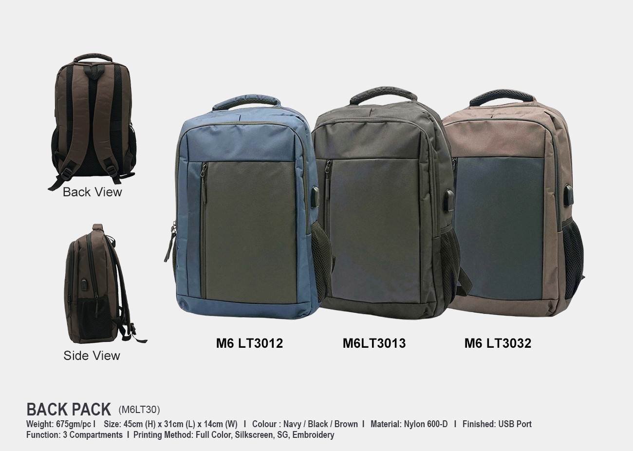 Laptop Backpack M6LT30 <br> 31cm(L) x 14cm(W) x 45cm(H)