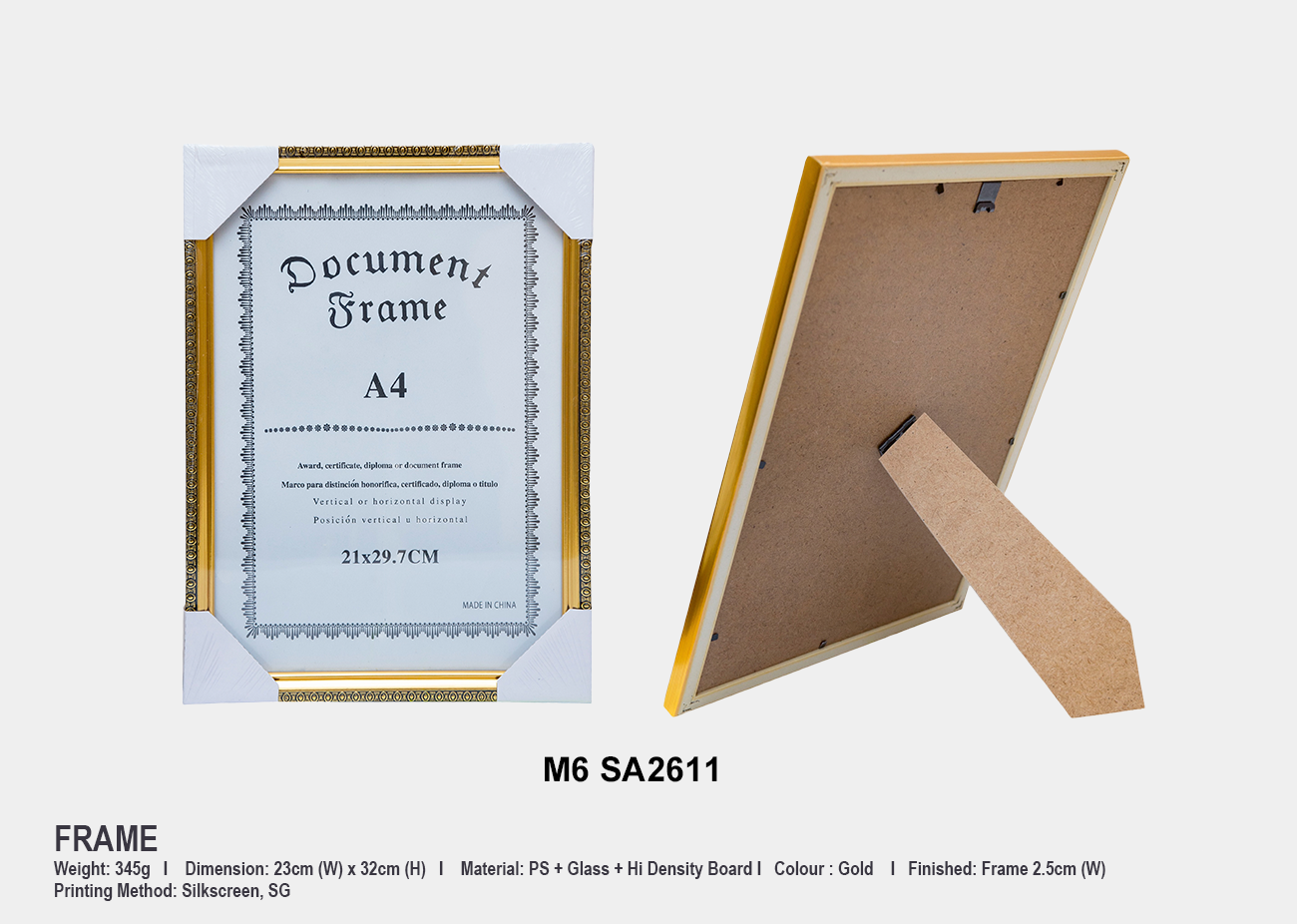 A4 Certificate Frame M6SA26<br>23cm(W) x 32cm (H)