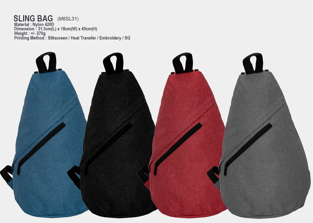 Sling Bag M6SL31 <br> 18cm(L) x 11cm(W) x 37cm(H)