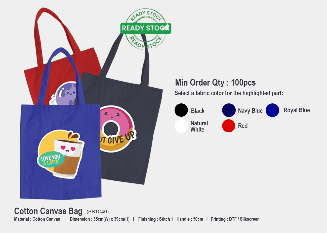 Cotton Canvas Bag SB1C46 <br> 35cm(W) x 39cm(H)