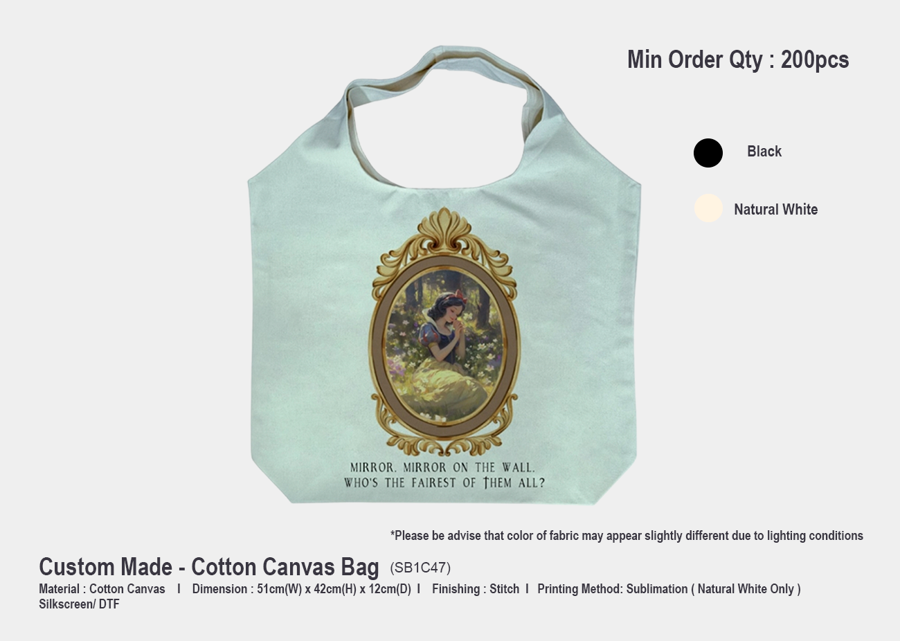 Cotton Canvas Bag SB1C47 <br> 51cm(W) x 42cm(H) x 12cm(D)