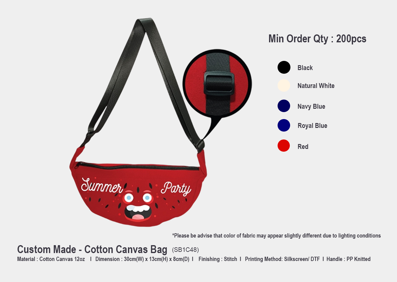 Cotton Canvas Bag SB1C48 <br> 30cm(W) x 13cm(H) x 8cm(D)