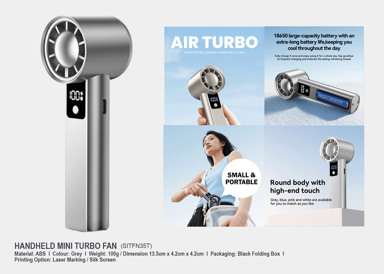Handheld Mini Turbo Fan 2000mAh SITFN35T <br>  13.5cm x 4.2cm x 4.2cm