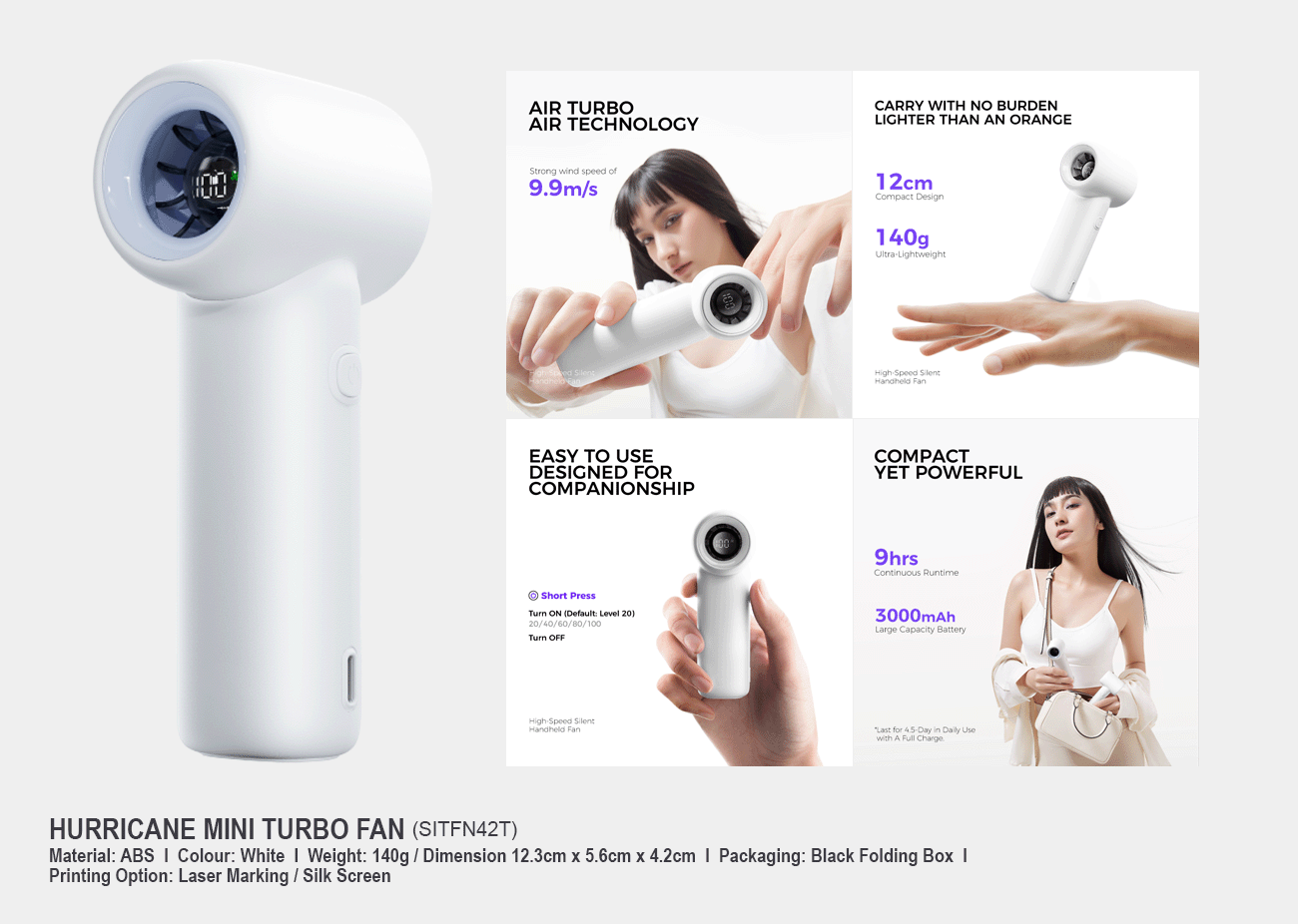 Hurricane Turbo Fan 3000mAh SITFN42T <br> 12.3cm x 5.6cm x 4.2cm