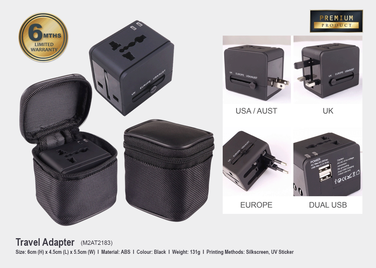 Travel Adaptor M2AT2183 <br> 60mm(L) x 45mm(W) x 55mm(H)