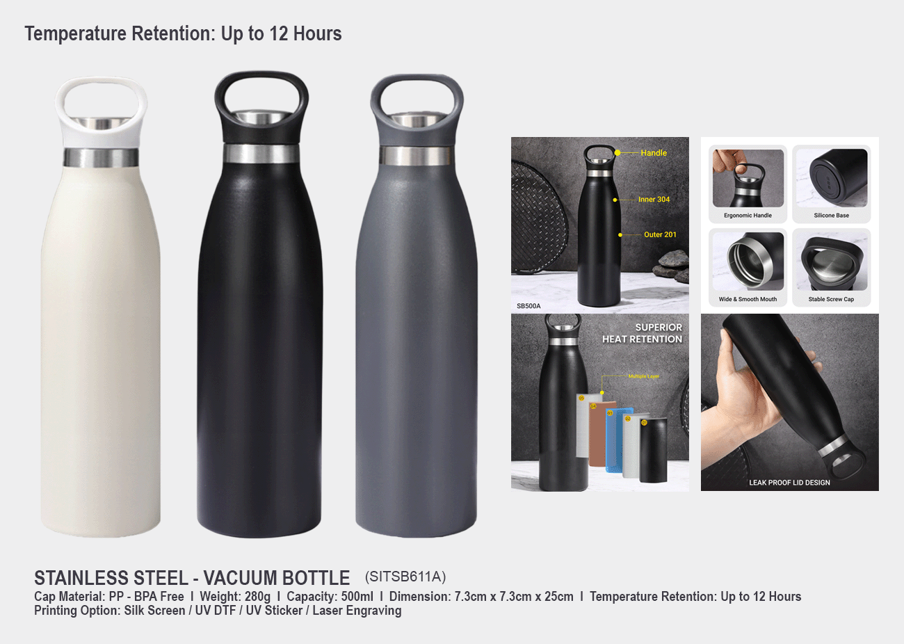 Stainless Steel Vacuum Bottle SITSB611A<br>500ml