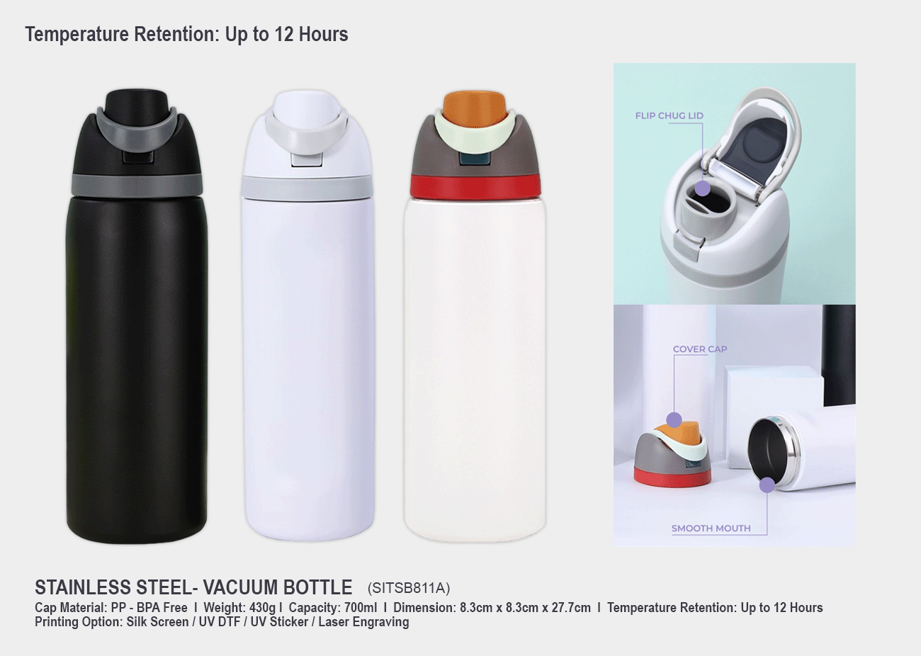 Stainless Steel Vacuum Bottle SITSB811A <br>700ml