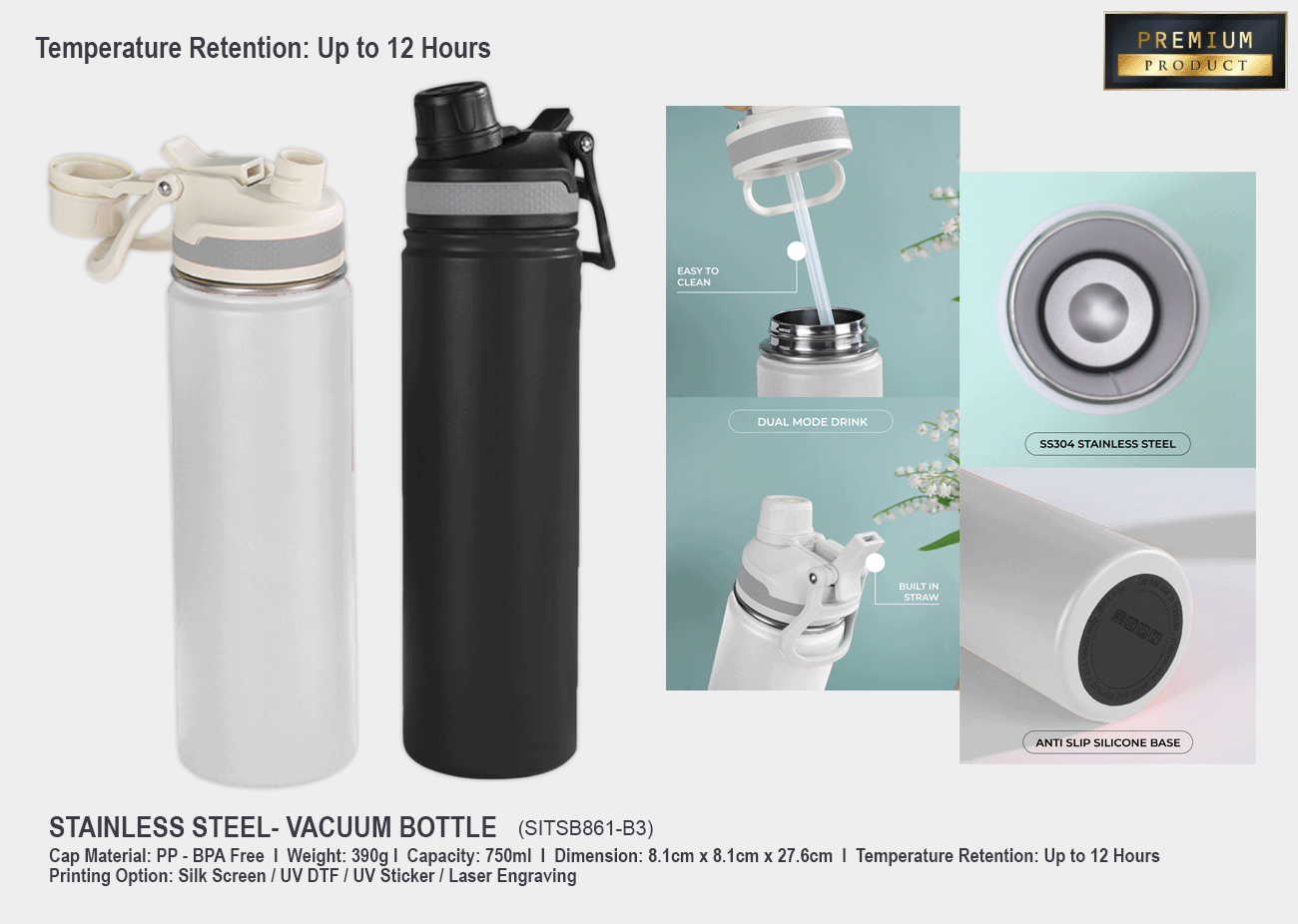 Stainless Steel Vacuum Bottle SITSB861-B3 <br>750ml