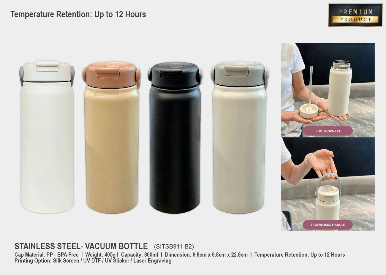 Stainless Steel Vacuum Bottle SITSB911-B2 <br>800ml