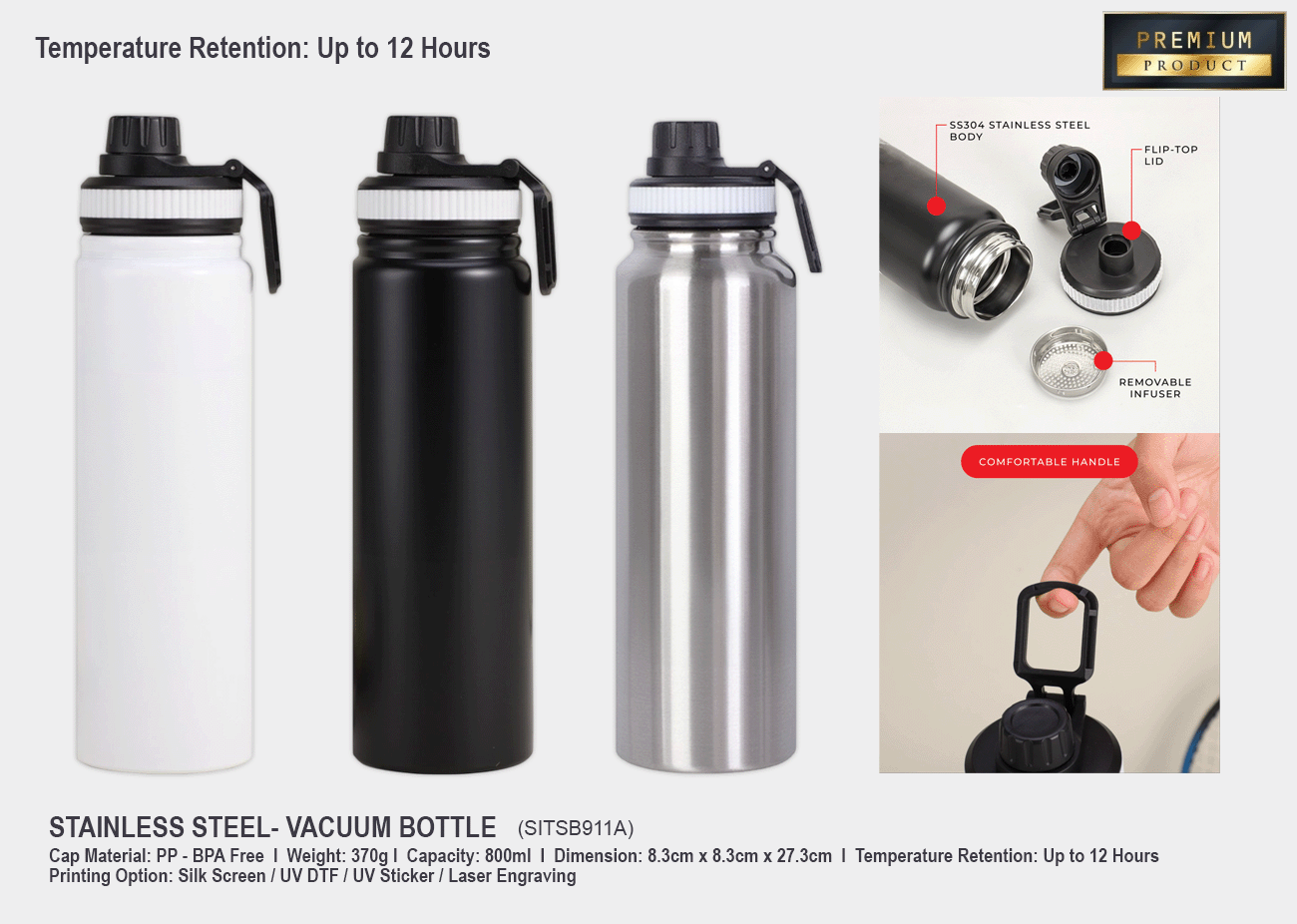 Stainless Steel Vacuum Bottle SITSB911-A <br>800ml