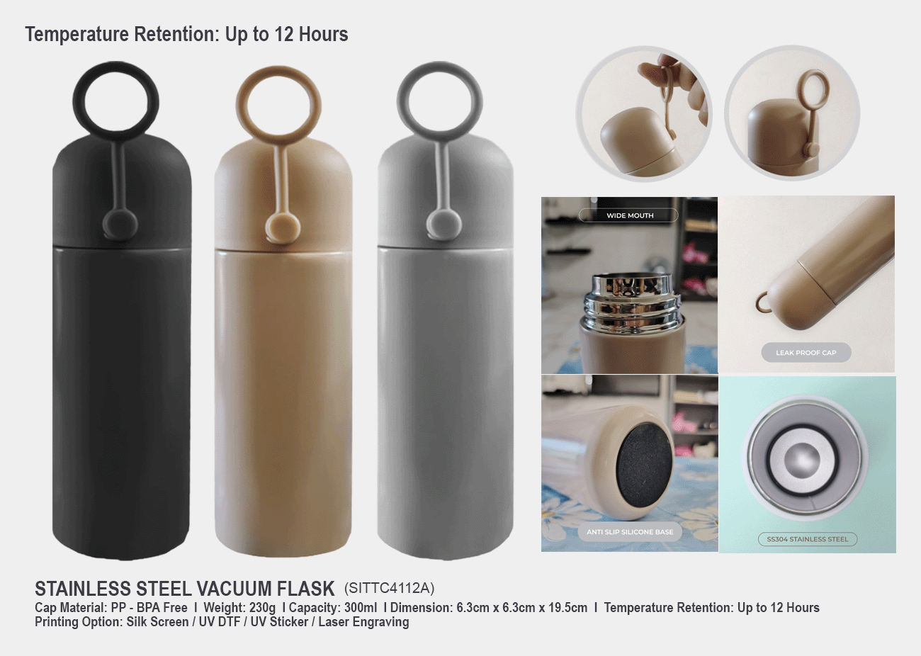 Stainless Steel Vacuum Flask SITTC4112A<br>300ml